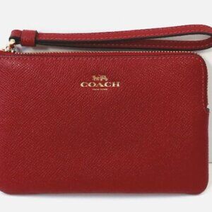 Coach Corner Zip Wristlet - 1941 Red/Gold Crossgrain Leather - NWT 58032